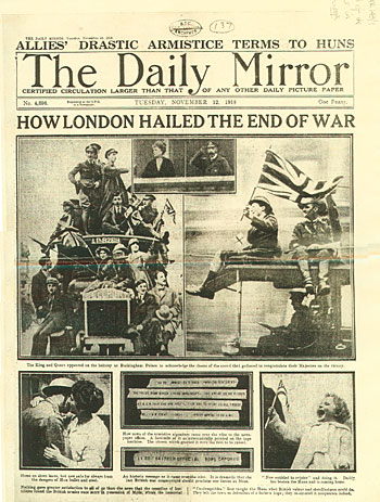 The front page of the Daily Mirror, 12 November 1918